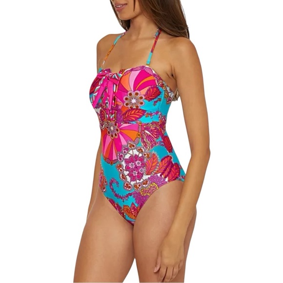 Trina Turk Meilani Lace Up Bandeau One-Piece Swimsuit NWT Size 10. - Picture 6 of 12